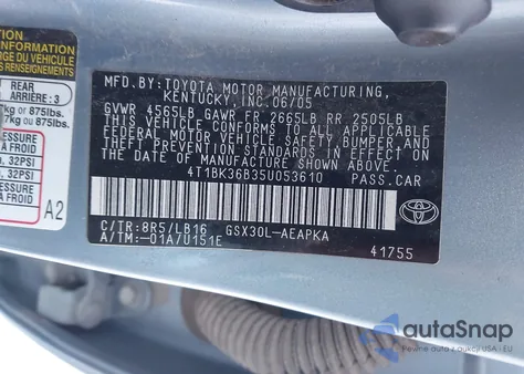 2005 Toyota Avalon Limited из США, поврежденный, VIN 4T1BK36B35U053610